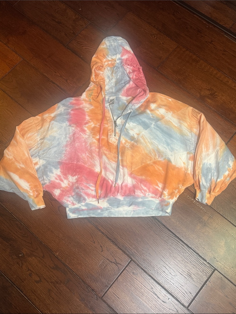 PINK Victoria's Secret Cropped Pastel Tie-Dye 1/4 Zip Hoodie - Medium Oversized